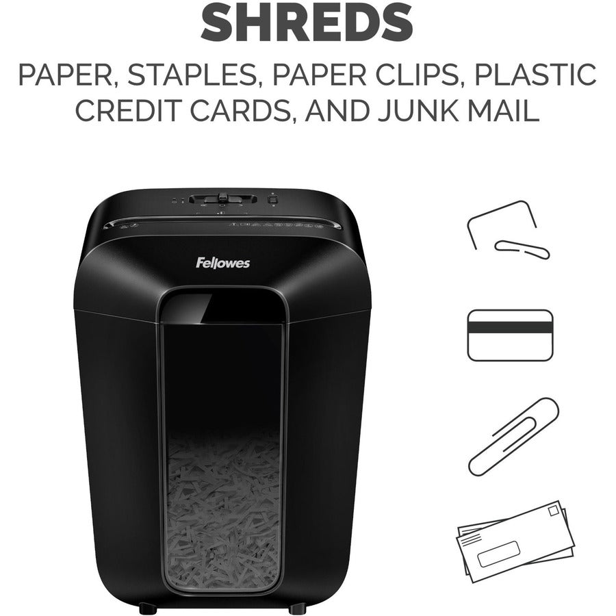 Cross Cut - 11 Per Pass - for shredding Staples, Paper Clip, Credit Card, Junk Mail - 0.156" x 1.438" Shred Size - P-4 - 5 Minute Run Time - 30 Minute Cool Down Time - 4.80 gal Wastebin Capacity - Black
