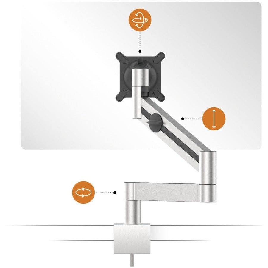 DURABLE Mounting Arm for Monitor - Silver - Height Adjustable - 1 Display(s) Supported - 38" Screen Support - 17.64 lb Load Capacity - 75 x 75, 100 x 100 - Aluminum, Plastic - 1 Each