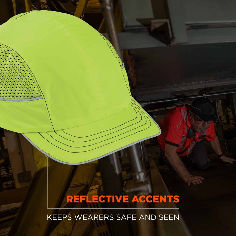 Ergodyne 8950 Bump Cap Hat - Recommended for: Industrial, Mechanic, Factory, Home, Baggage Handling - Short - Bump, Scrape, Head Protection - Lime - Comfortable, Impact Resistant, Machine Washable, Removable - 1 Each