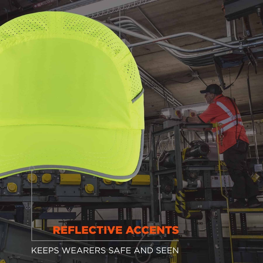 Ergodyne Skullerz 8955 Lightweight Bump Cap Hat, Lime, High-Density Polyethylene Shell, Vented, Reflective, Breathable, Removable Liner, Machine Washable, Impact Resistant, 1 Each