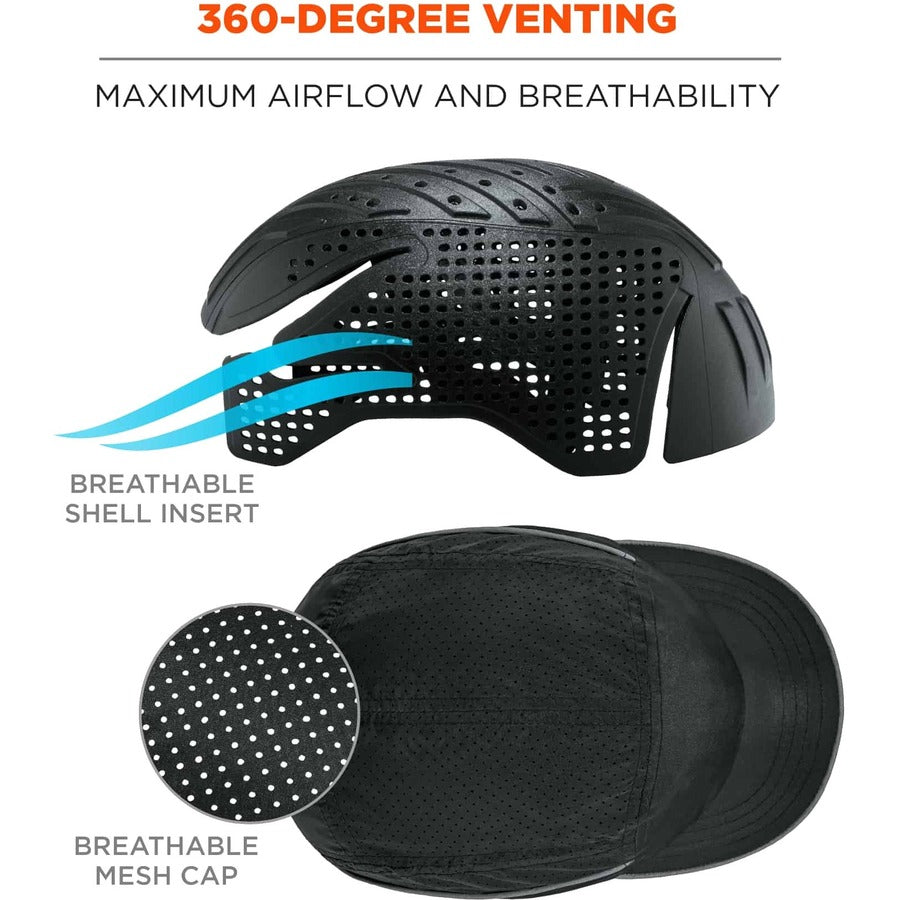 Ergodyne Skullerz 8955 Lightweight Bump Cap Hat, Black, High-Density Polyethylene Shell, Vented, Reflective, Breathable, Removable Liner, Machine Washable, Impact Resistant, 1 Each