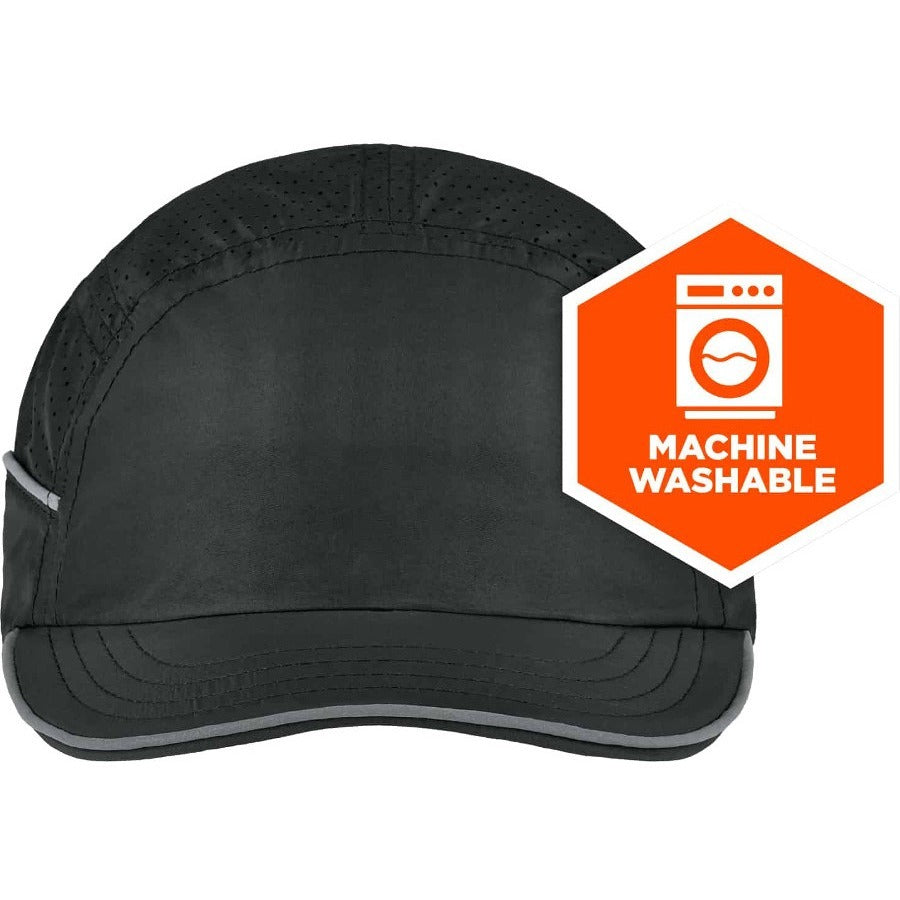 Ergodyne Skullerz 8955 Lightweight Bump Cap Hat, Black, High-Density Polyethylene Shell, Vented, Reflective, Breathable, Removable Liner, Machine Washable, Impact Resistant, 1 Each