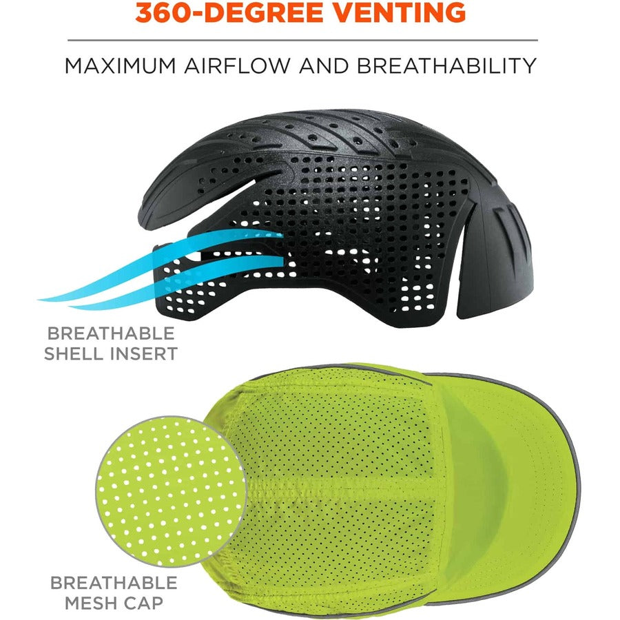 Ergodyne Skullerz 8955 Lightweight Bump Cap Hat, Lime, High-Density Polyethylene Shell, Vented, Reflective, Breathable, Removable, Machine Washable, Impact Resistant, 1 Each