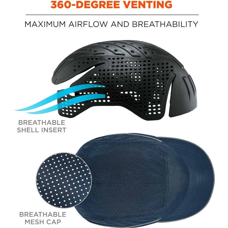 Ergodyne Skullerz 8955 Lightweight Bump Cap Hat, Navy, High-Density Polyethylene Shell, Vented, Reflective, Breathable, Removable, Machine Washable, Impact Resistant, 1 Each