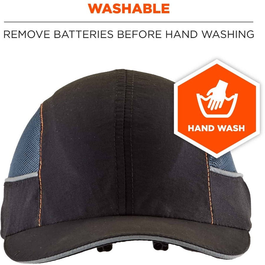 Ergodyne Skullerz 8960 Bump Cap Hat, Black, Lightweight, Impact Resistant, Washable, Removable, Reflective, Breathable, Built-in LED, 1 Each