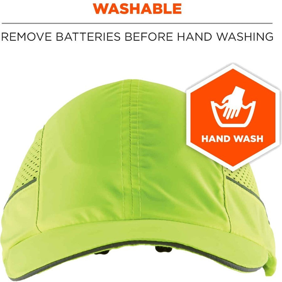 Ergodyne Skullerz 8960 Bump Cap Hat, Lime, Built-in LED, Impact Resistant, Lightweight, Reflective, Breathable, Washable, Removable Insert, 1 Each