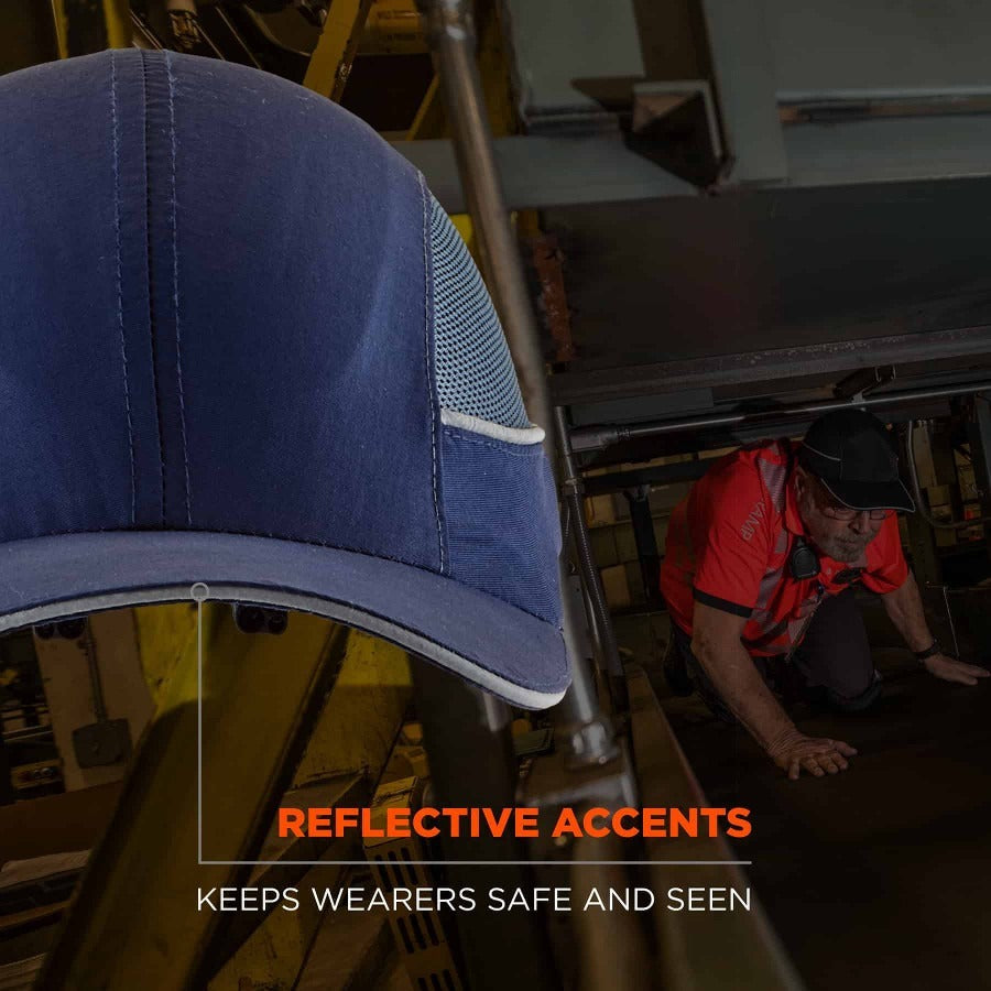 Ergodyne 8960 Bump Cap Hat, Navy, Lightweight, Impact Resistant, Washable, Removable, Reflective, Breathable, Built-in LED, 1 Each
