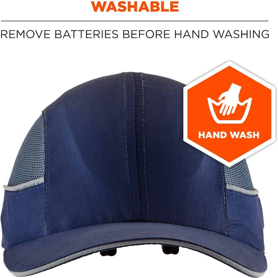 Ergodyne 8960 Bump Cap Hat, Navy, Lightweight, Impact Resistant, Washable, Removable, Reflective, Breathable, Built-in LED, 1 Each