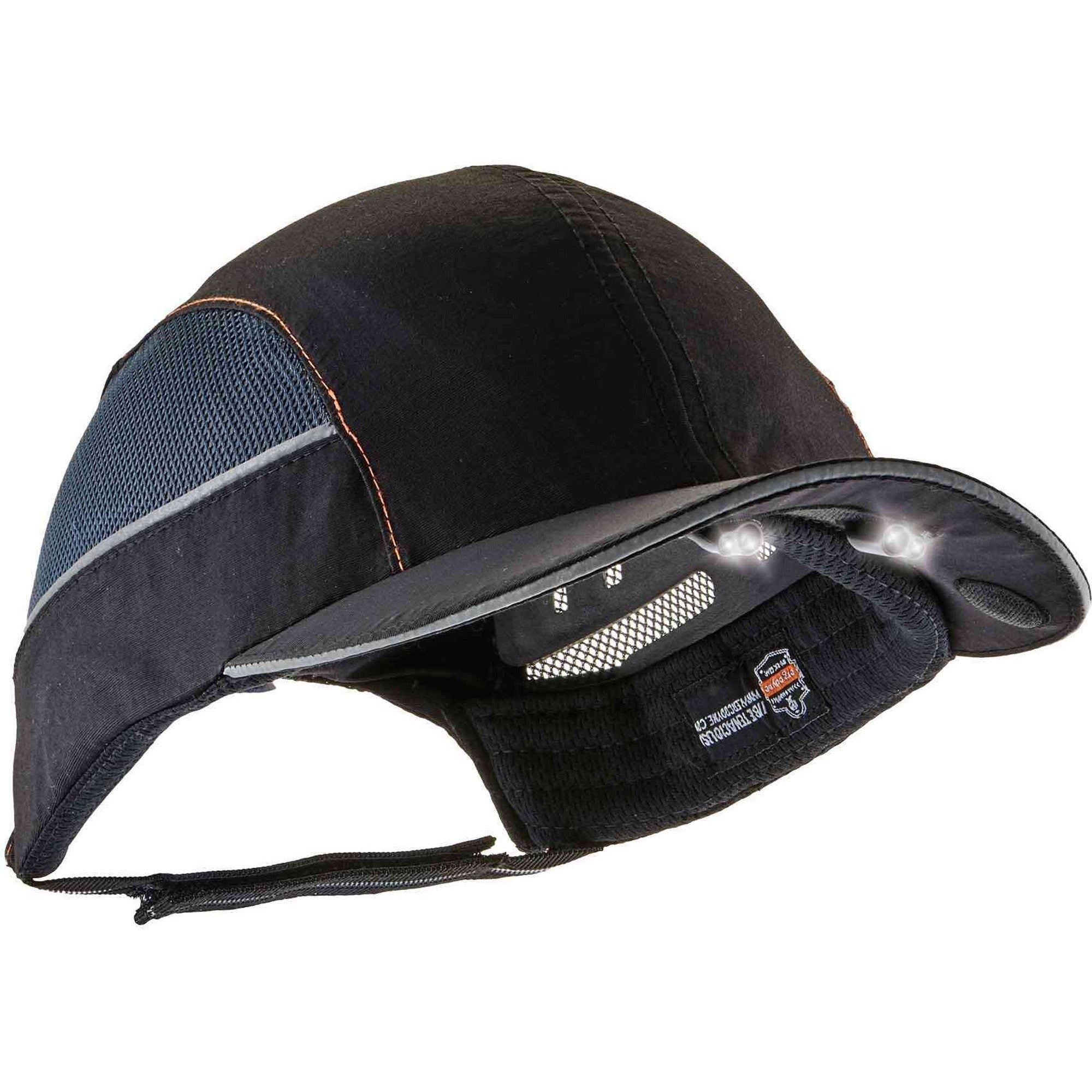 Ergodyne Skullerz 8960 Bump Cap Hat with Built-in LED Light, Black, Impact Resistant, Lightweight, Breathable, Reflective, Washable, Removable Insert, ABS Shell, Foam Liner, 1 Each