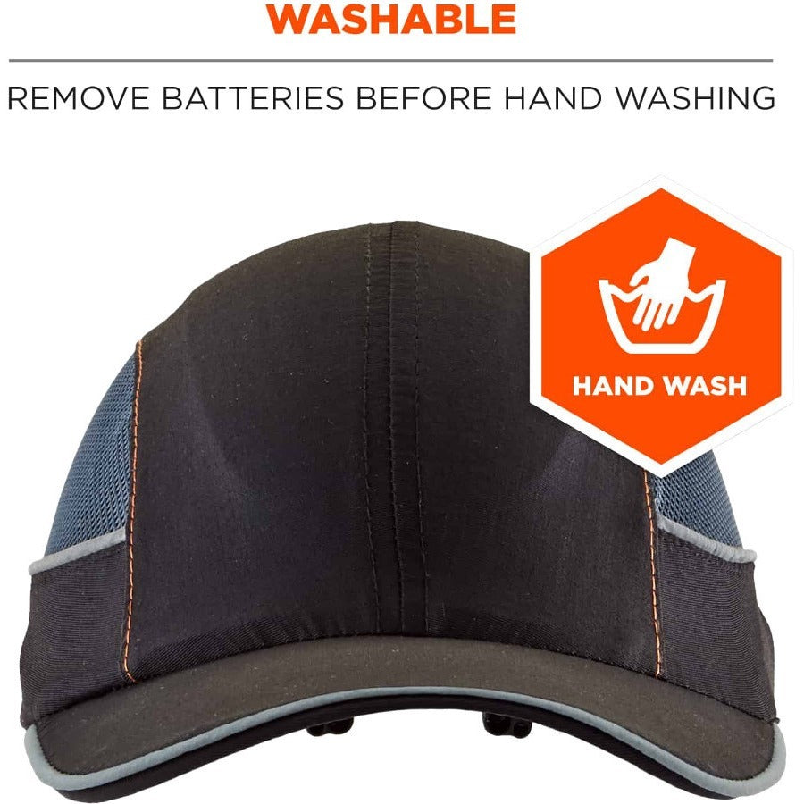Ergodyne Skullerz 8960 Bump Cap Hat with Built-in LED Light, Black, Impact Resistant, Lightweight, Breathable, Reflective, Washable, Removable Insert, ABS Shell, Foam Liner, 1 Each