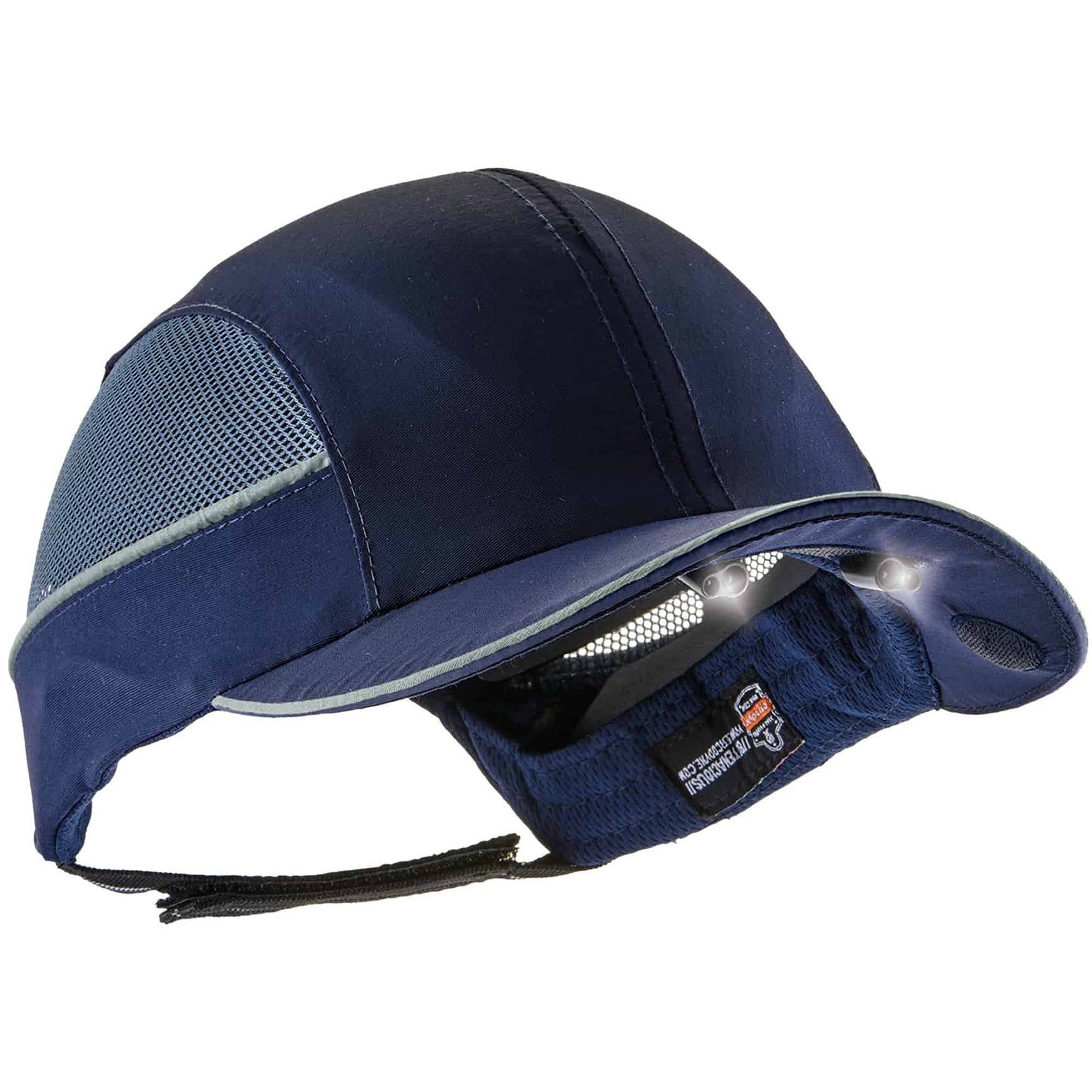Ergodyne Skullerz 8960 Bump Cap Hat with Built-in LED Light, Navy, Impact Resistant, Lightweight, Breathable, Reflective, Washable, Removable Insert, 1 Each