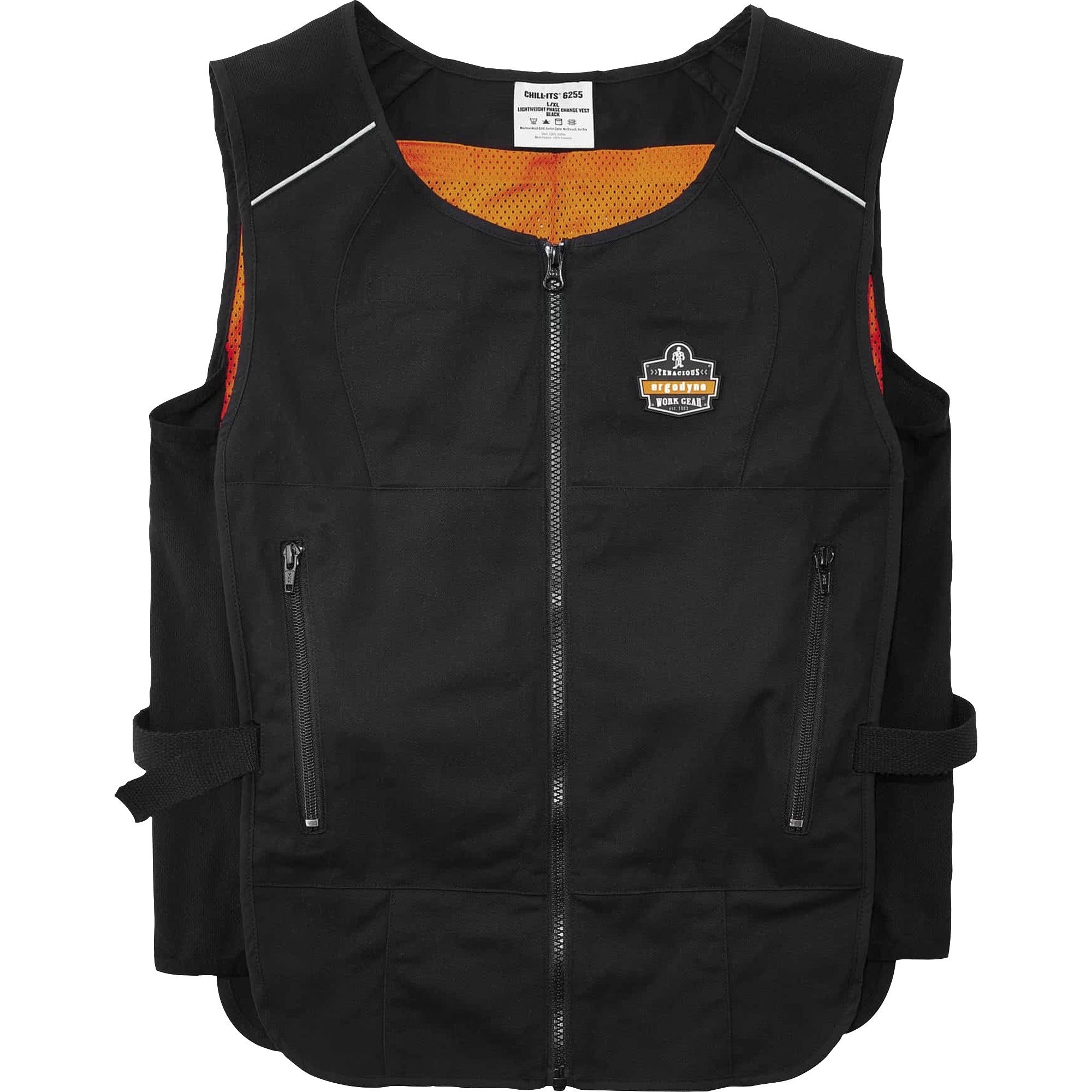 Ergodyne 6255 Lightweight Cooling Vest, Small/Medium, Black, Polyester/Cotton, Zipper Closure, Adjustable, Flexible, Heavy Duty, Machine Washable, 1 Each