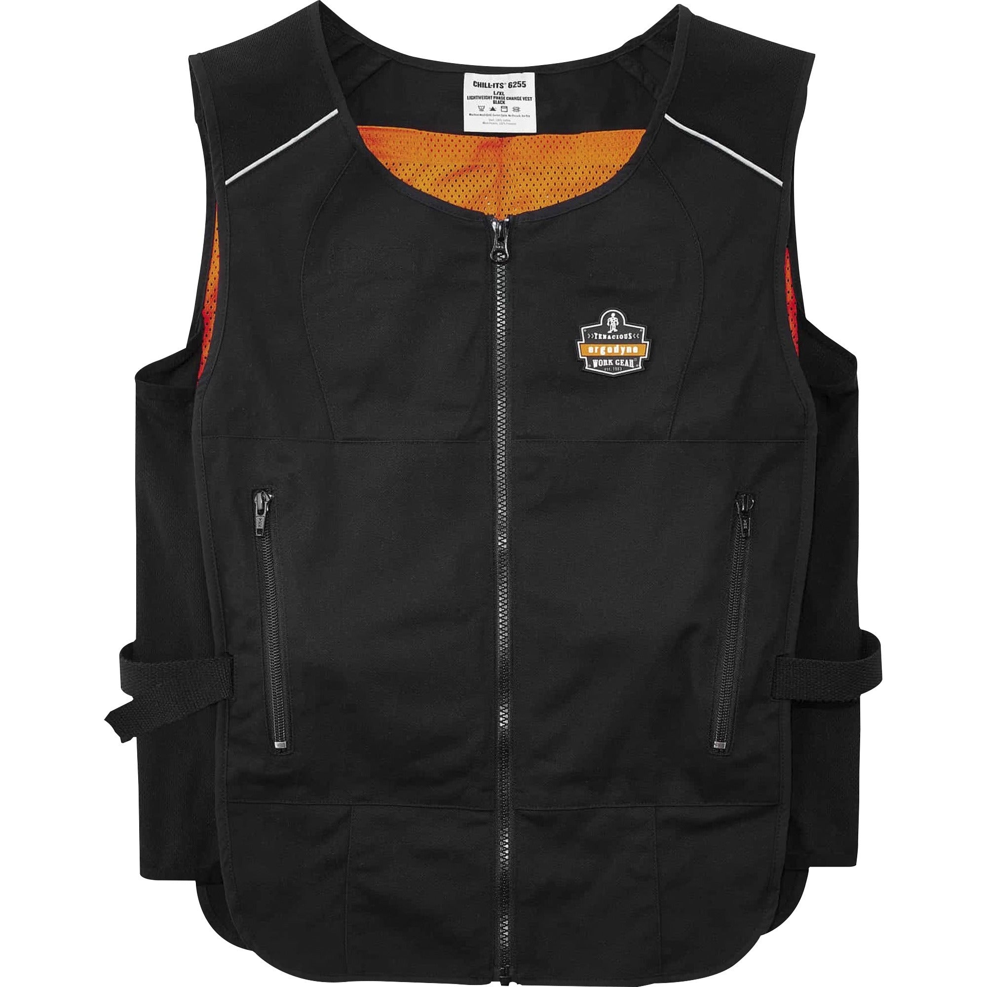 Ergodyne 6255 Lightweight Cooling Vest, Large/Extra Large, Zipper Closure, Black, Polyester/Cotton, Adjustable, Flexible, Heavy Duty, 2 Pockets, 1 Each