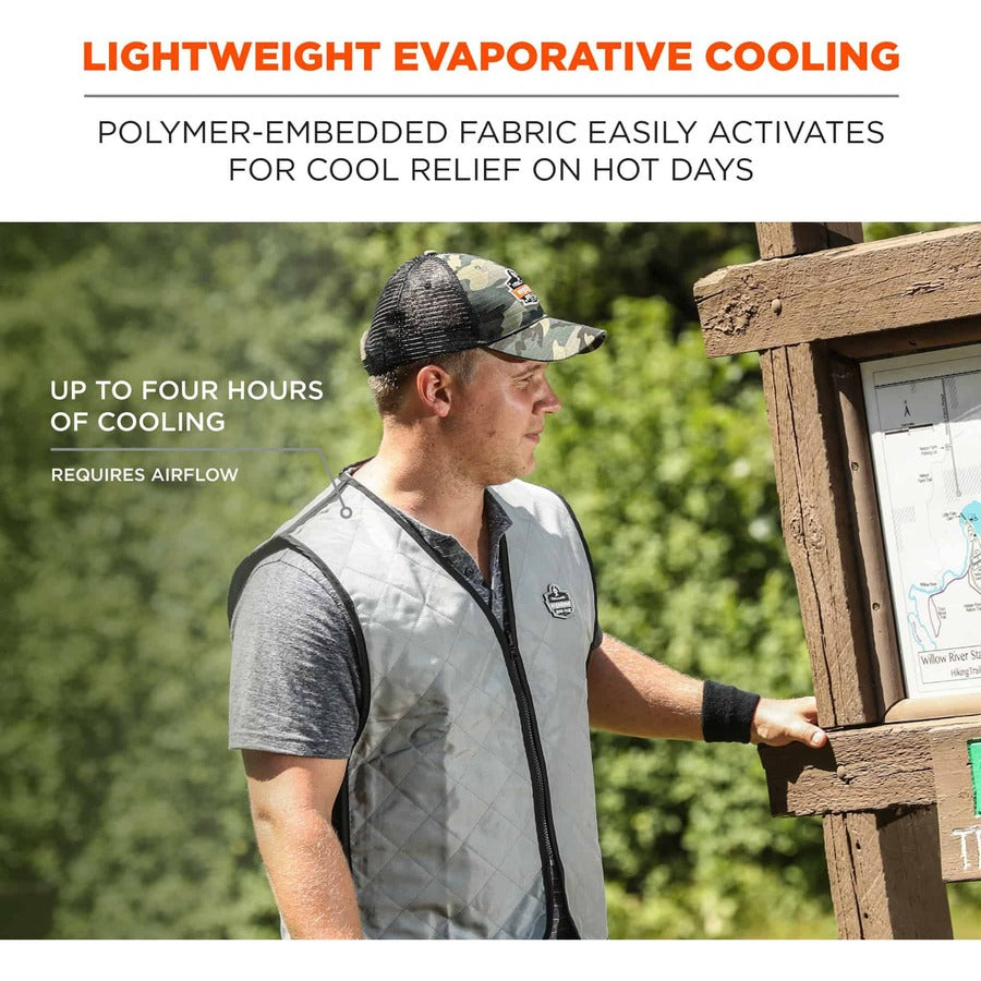 Ergodyne 6665 Evaporative Cooling Vest - Medium - Polyester, Fabric, Nylon, Mesh - Black, Gray - Water Repellent, Pocket, Comfortable, Durable, Ventilation, Stretchable, Lightweight, Washable, Breathable, Evaporation Resistant - 1 Each