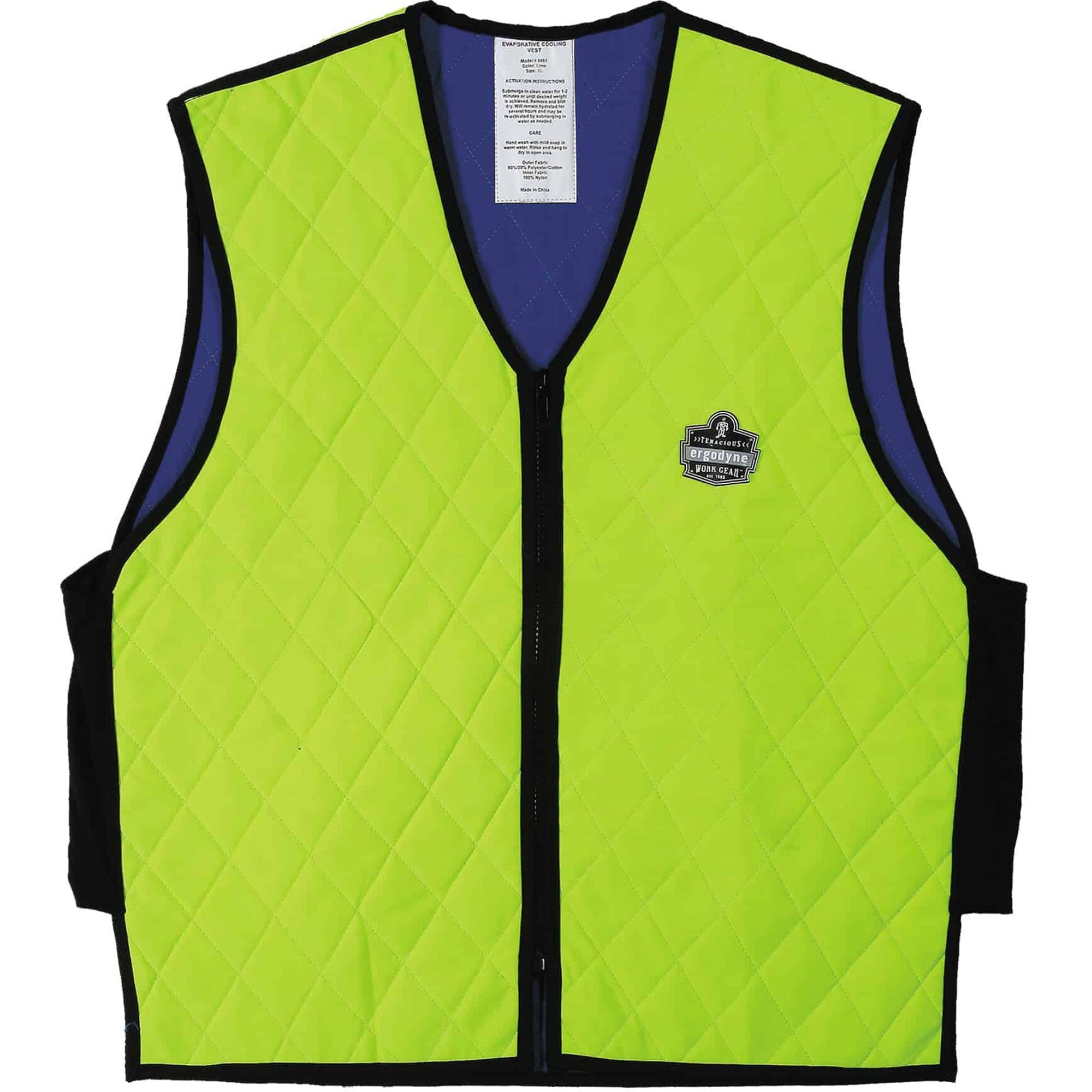 Ergodyne 6665 Evaporative Cooling Vest - 3-Xtra Large - Polyester, Fabric, Nylon, Mesh - Lime, Black - Water Repellent, Pocket, Comfortable, Durable, Ventilation, Stretchable, Lightweight, Washable, Breathable, Evaporation Resistant - 1 Each