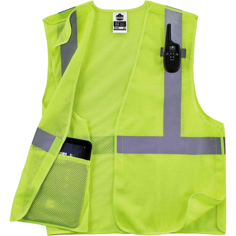 Ergodyne 8215BA Breakaway Mesh Vest - Recommended for: Construction, Emergency, Warehouse, Baggage Handling - Extra Small - Hook & Loop Closure - Polyester Mesh - Lime - High Visibility, Machine Washable, Breathable, Lightweight, Pocket - 1 Each