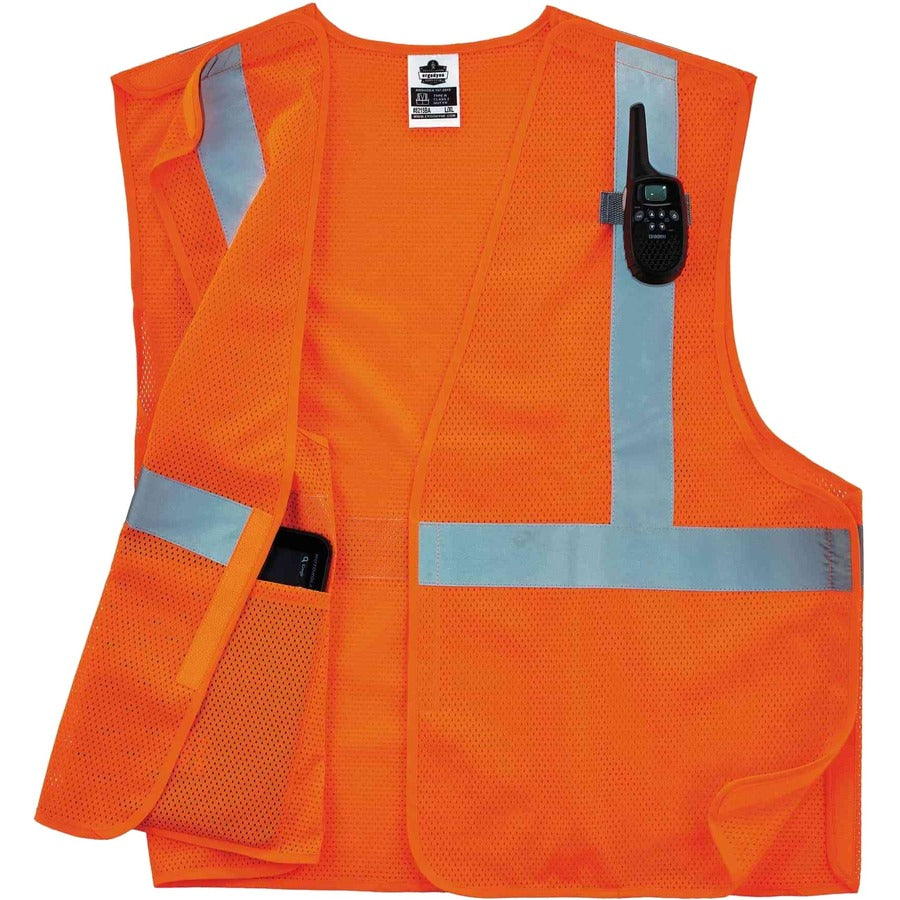 Ergodyne 8215BA Breakaway Mesh Vest - Recommended for: Construction, Emergency, Warehouse, Baggage Handling - Extra Small - Hook & Loop Closure - Polyester Mesh - Orange - High Visibility, Machine Washable, Breathable, Lightweight, Pocket - 1 Each