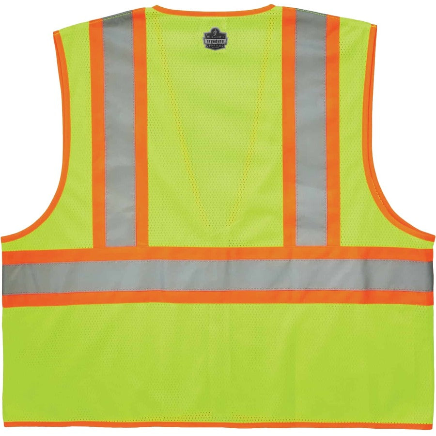 Ergodyne 8229Z Economy Two-Tone Vest - Recommended for: Construction, Emergency, Warehouse, Baggage Handling - 4-Xtra Large/5-Xtra Large - Zipper Closure - Polyester Mesh, Mesh Fabric - Lime - Reflective, Pocket - 1 Each