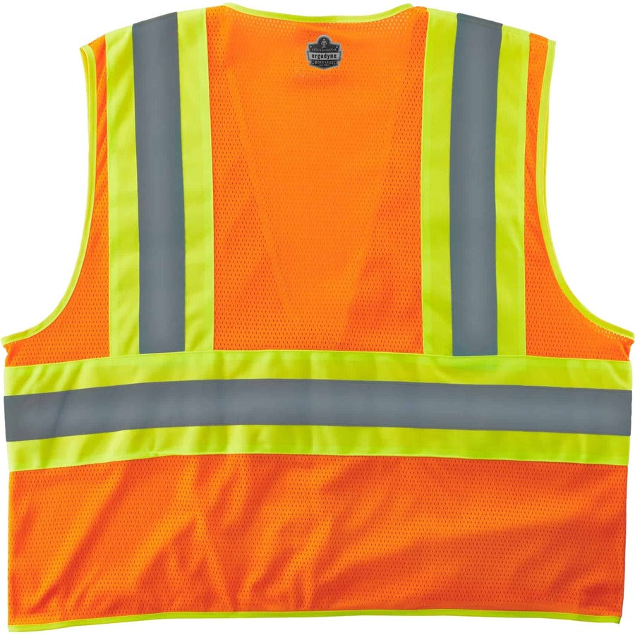Ergodyne 8229Z Economy Two-Tone Vest - Recommended for: Construction, Emergency, Warehouse, Baggage Handling - 4-Xtra Large/5-Xtra Large - Zipper Closure - Polyester Mesh, Mesh Fabric - Orange - Reflective, Pocket - 1 Each