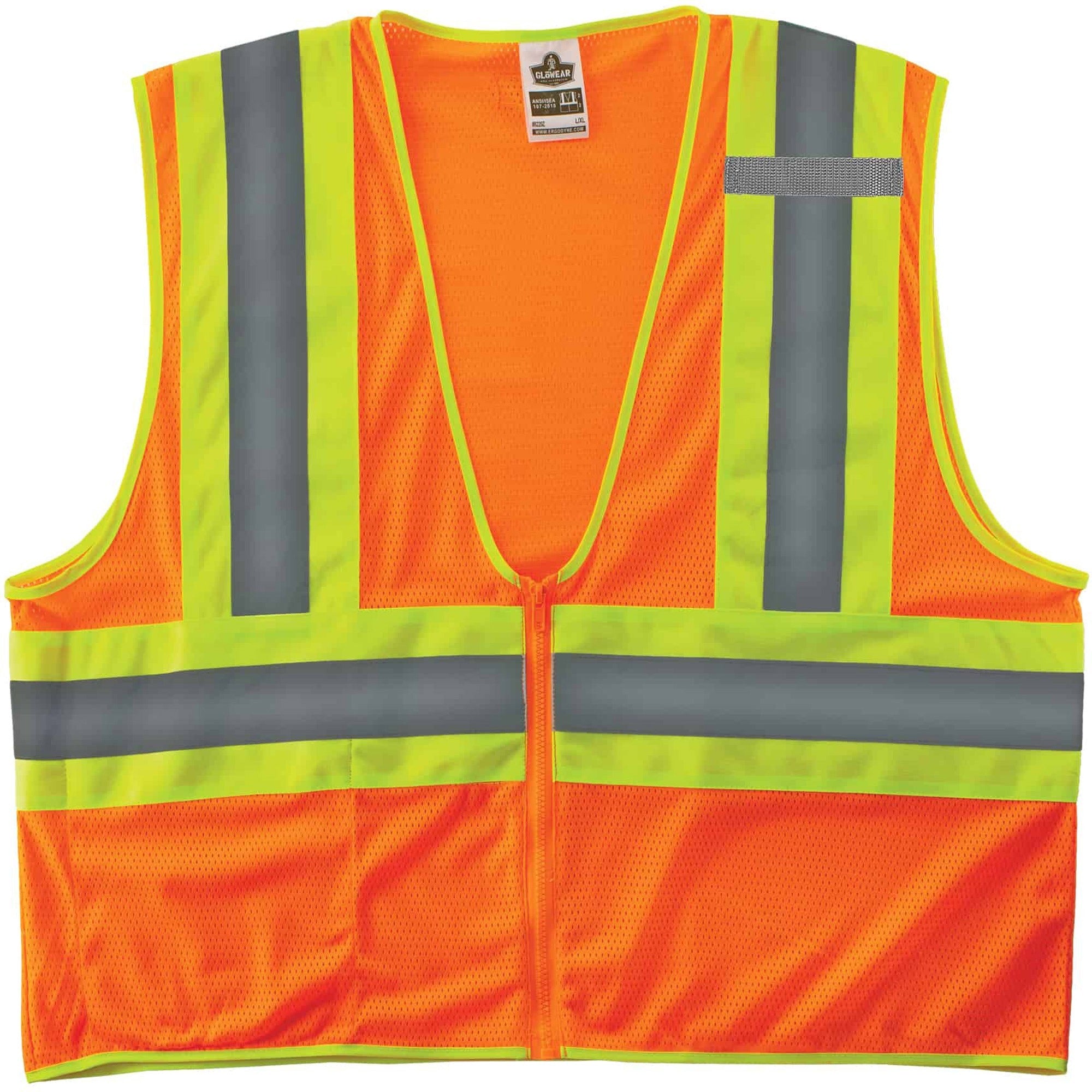 Ergodyne 8229Z Economy Two-Tone Vest - Recommended for: Construction, Emergency, Warehouse, Baggage Handling - 4-Xtra Large/5-Xtra Large - Zipper Closure - Polyester Mesh, Mesh Fabric - Orange - Reflective, Pocket - 1 Each