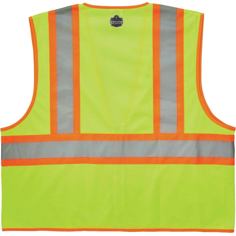 Ergodyne 8229Z Economy Two-Tone Vest - Recommended for: Construction, Emergency, Warehouse, Baggage Handling - Extra Small - Zipper Closure - Polyester Mesh, Mesh Fabric - Lime - Reflective, Pocket - 1 Each