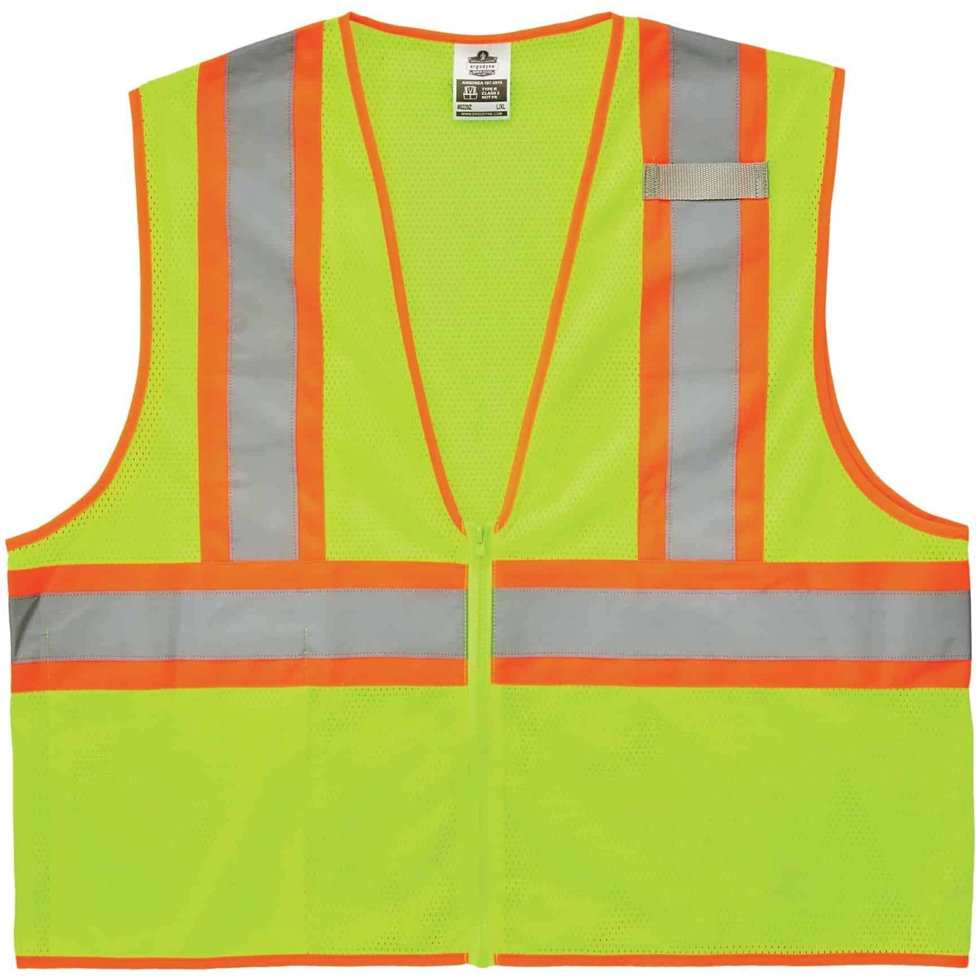 Ergodyne 8229Z Economy Two-Tone Vest - Recommended for: Construction, Emergency, Warehouse, Baggage Handling - Extra Small - Zipper Closure - Polyester Mesh, Mesh Fabric - Orange - Reflective, Pocket - 1 Each