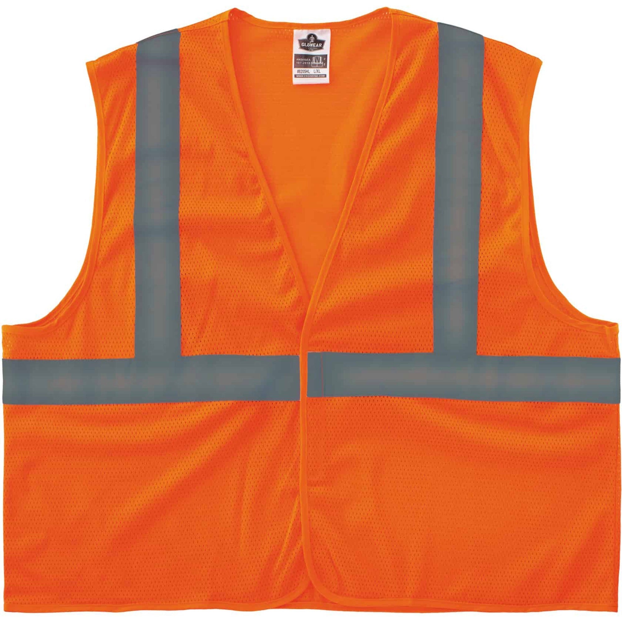 Ergodyne 8205HL Super Econo Mesh Vest, 4XL/5XL, Hook & Loop Closure, Polyester Mesh, Orange, Lightweight, High Visibility, Reflective, 1 Each