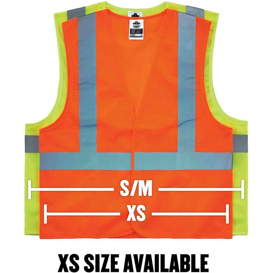 Ergodyne 8205HL Super Econo Mesh Vest - Recommended for: Construction, Emergency, Warehouse, Baggage Handling - Extra Small - Hook & Loop Closure - Polyester Mesh, Mesh Fabric - Lime - Lightweight, High Visibility, Reflective - 1 Each