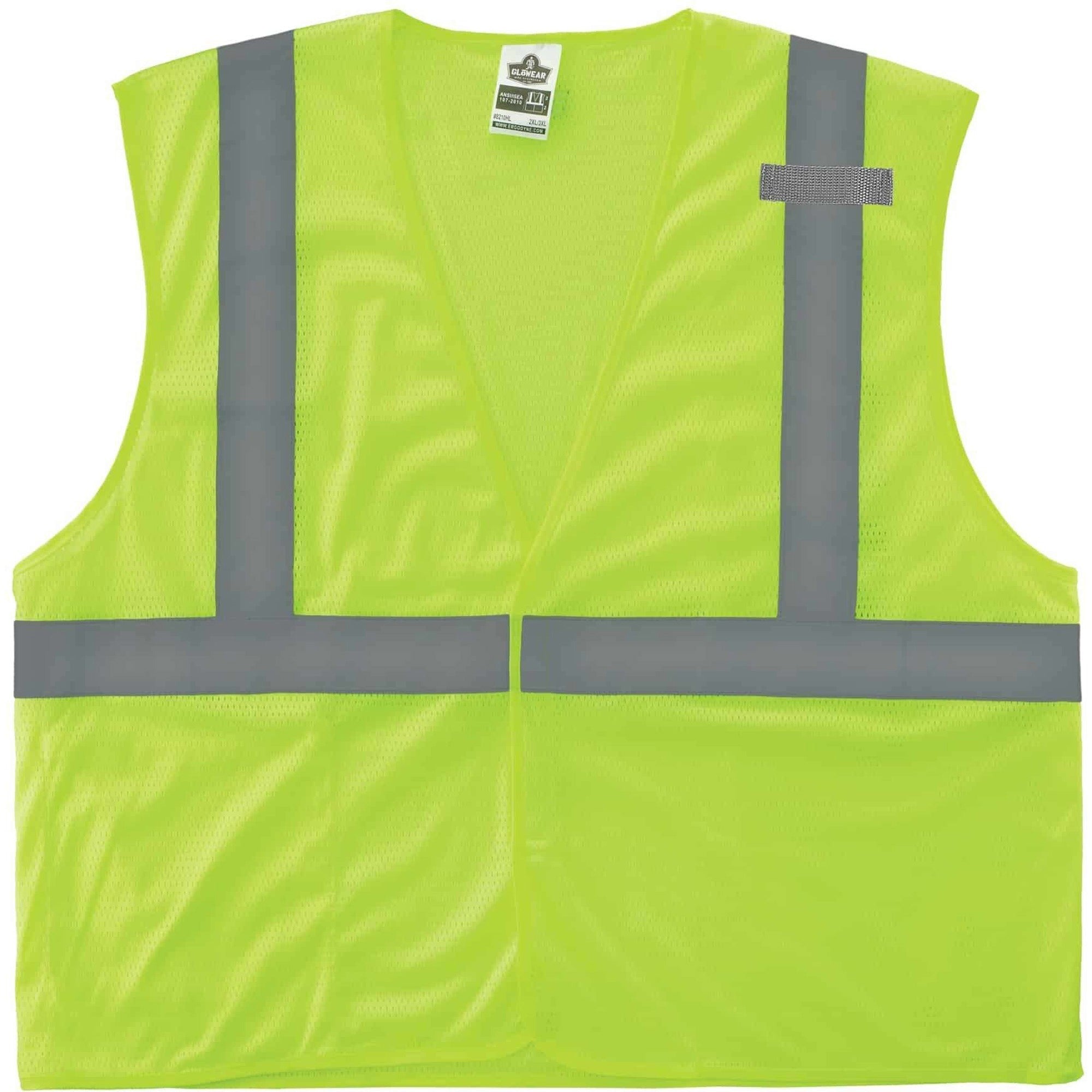 Ergodyne 8210HL Mesh Hi-Vis Safety Vest, Lime, Reflective, Breathable, Lightweight, Pocket, Mic Tab, Hook & Loop Closure, 4XL/5XL, 1 Each