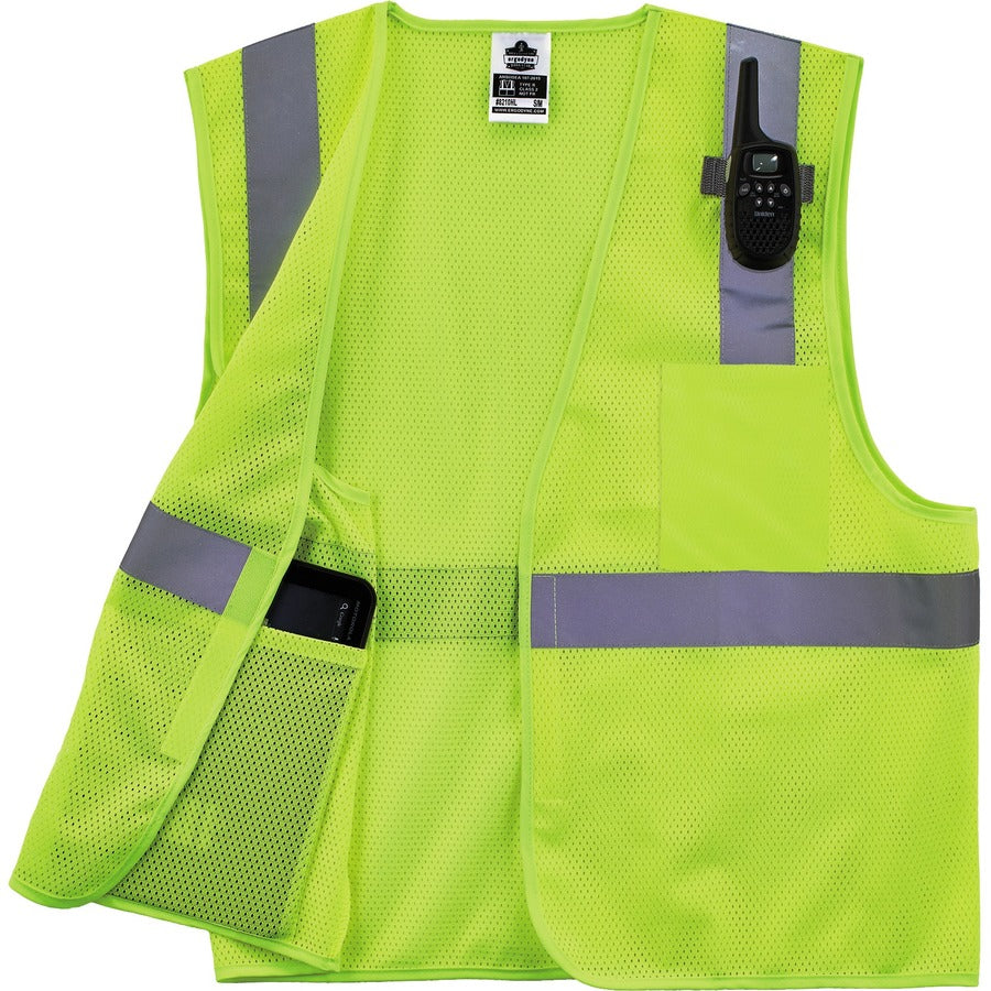 Ergodyne 8210HL Mesh Hi-Vis Safety Vest, Lime, Reflective, Breathable, Lightweight, Pocket, Mic Tab, Hook & Loop Closure, 4XL/5XL, 1 Each