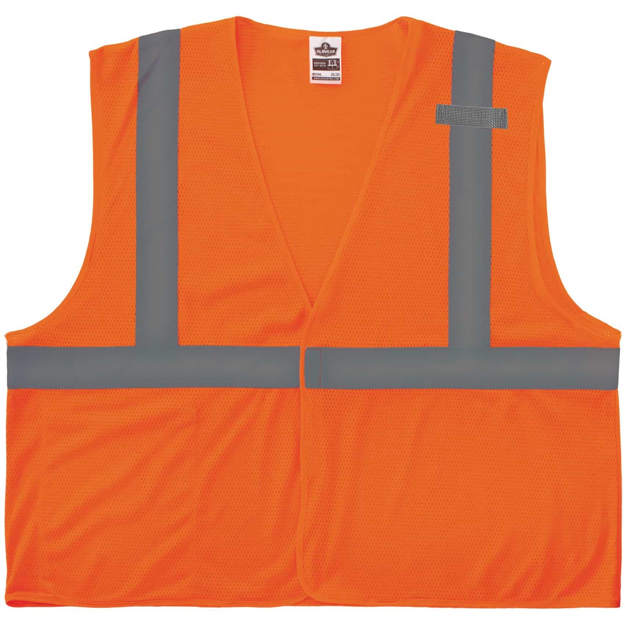 Ergodyne 8210HL Mesh Hi-Vis Safety Vest, 2X/3X, Orange, Reflective, Lightweight, Breathable, Hook & Loop Closure, Pocket, Mic Tab, ANSI/ISEA 107 Class 2, 1 Each