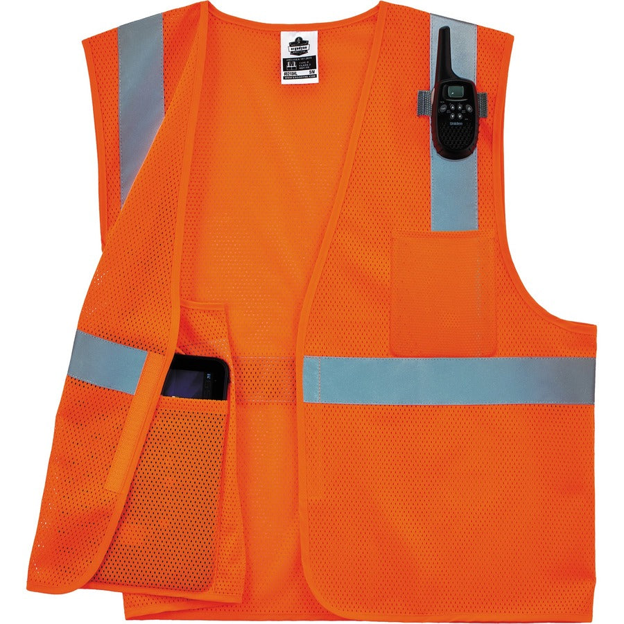 Ergodyne 8210HL Mesh Hi-Vis Safety Vest, Large/Extra Large, Orange, Reflective, Lightweight, Breathable, Hook & Loop Closure, Pocket, Mic Tab, 1 Each