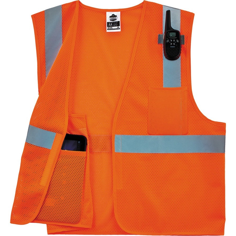 Ergodyne 8210HL Mesh Hi-Vis Safety Vest, Extra Small, Orange, Reflective, Pocket, Mic Tab, Lightweight, Breathable, Hook & Loop Closure, Polyester Mesh, 1 Each