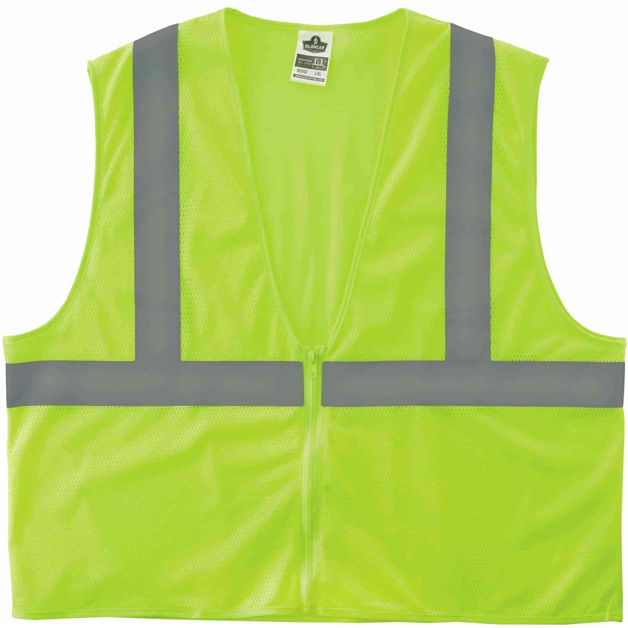 Ergodyne GloWear 8205Z Type R Class 2 Super Econo Mesh Safety Vest, 2XL/3XL, Lime, Zipper Closure, Reflective, Breathable, Lightweight, Machine Washable, 1 Each