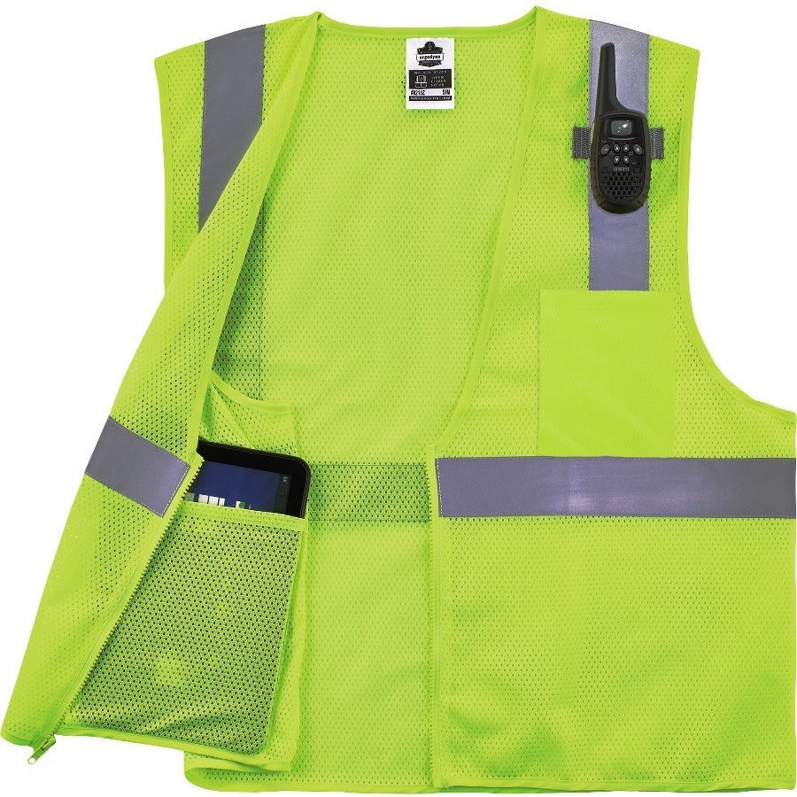 Ergodyne GloWear 8210Z Type R Economy Mesh Safety Vest, Small/Medium, Lime, Zipper Closure, Reflective, Pocket, Breathable, Lightweight, High Visibility, Machine Washable, Mic Tab, 1 Each