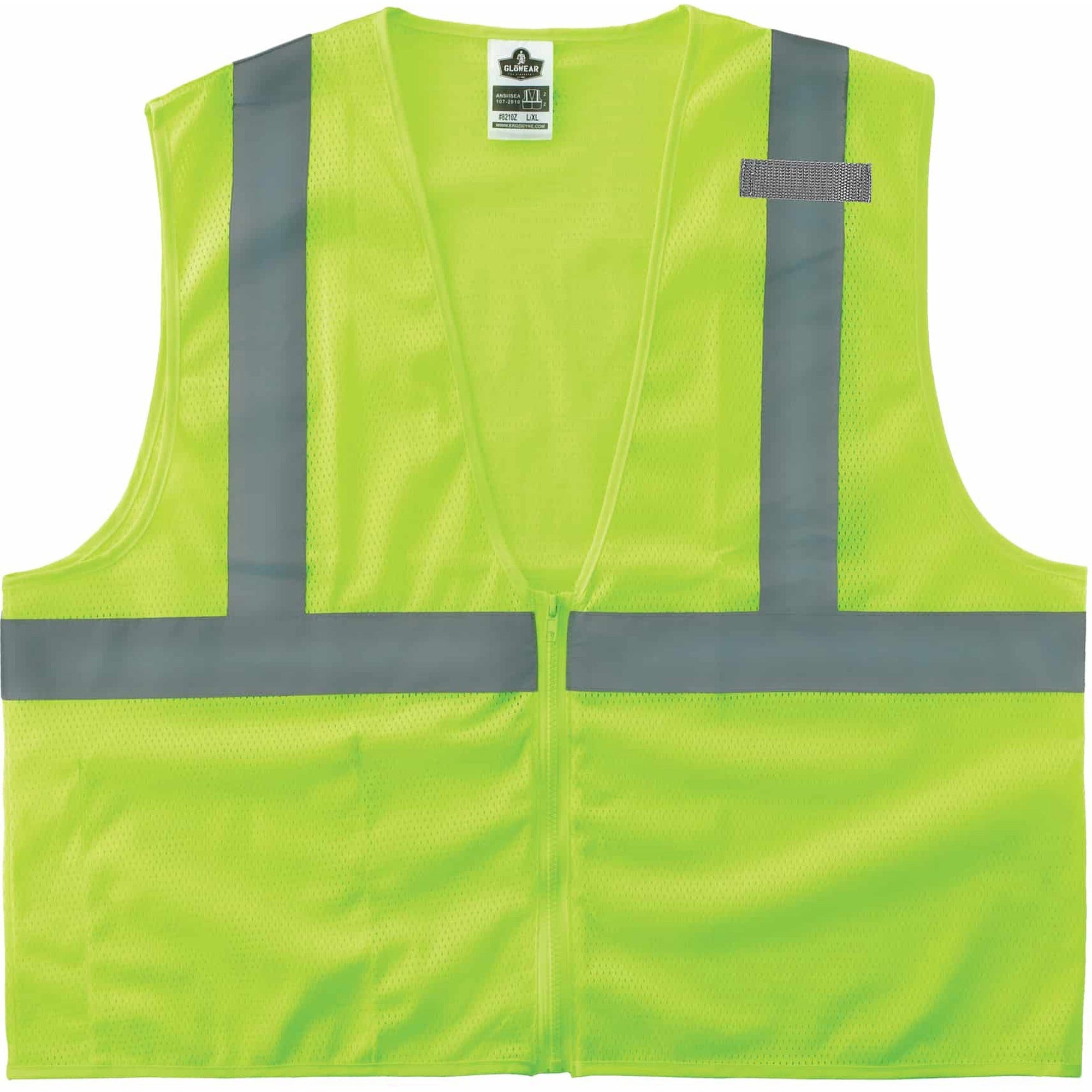 Ergodyne GloWear 8210Z Type R Economy Mesh Safety Vest, Extra Small, Lime, Zipper Closure, Reflective, Pocket, Breathable, Lightweight, Machine Washable, Mic Tab, 1 Each