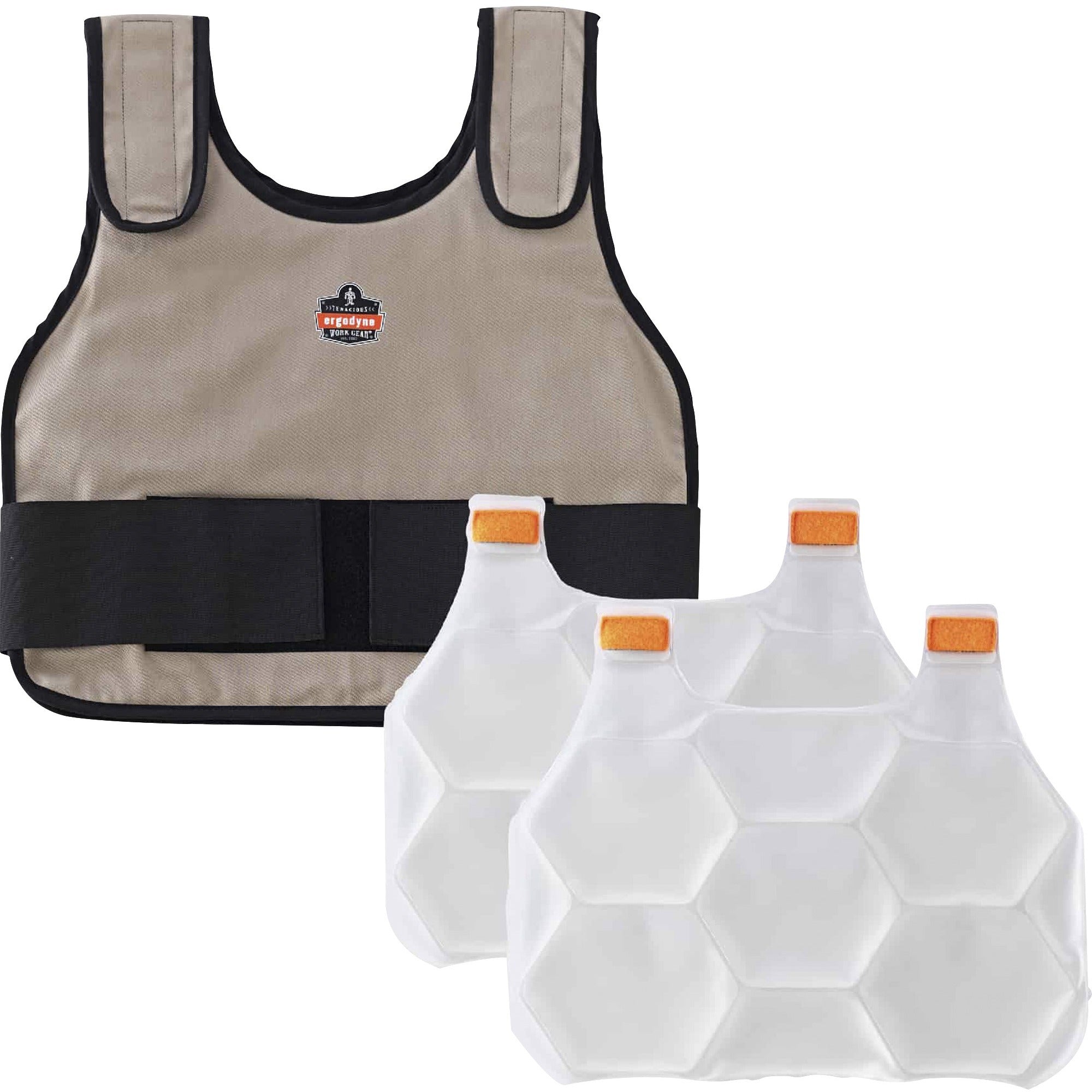 Ergodyne 6230 Safety Vest - Recommended for: Indoor, Outdoor, Pulp & Paper, Motorcycle, Biking - Large/Extra Large - Hook & Loop Closure - Cotton, Fabric - Khaki - Adjustable, Comfortable, Long Lasting, Flexible, Machine Washable - 1 Each