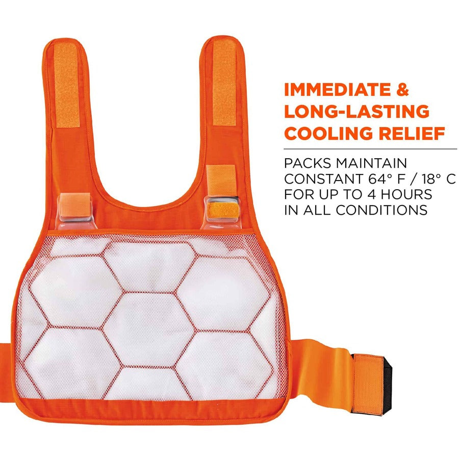 Ergodyne 6215 Safety Vest, Large/Extra Large, Orange, Flame Resistant, Reflective Strap, Adjustable Hook & Loop Closure, Cotton/Modacrylic Fabric, Includes 2 Cooling Packs, 1 Each