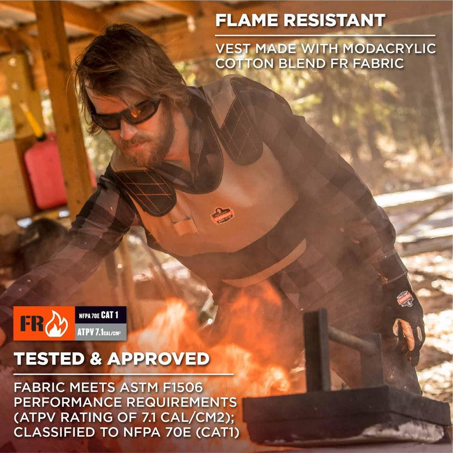 Ergodyne 6215 Safety Vest, Large/Extra Large, Orange, Flame Resistant, Reflective Strap, Adjustable Hook & Loop Closure, Cotton/Modacrylic Fabric, Includes 2 Cooling Packs, 1 Each
