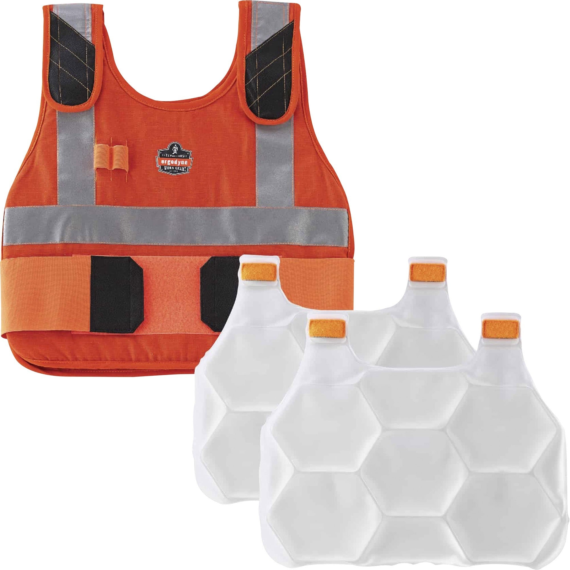 Ergodyne 6215 Safety Vest, Small/Medium, Khaki, Hook & Loop Closure, Adjustable, Flame Resistant, Reflective Strap, Elastic Loop, Cotton/Modacrylic Fabric, Includes 2 Cooling Packs, 1 Each