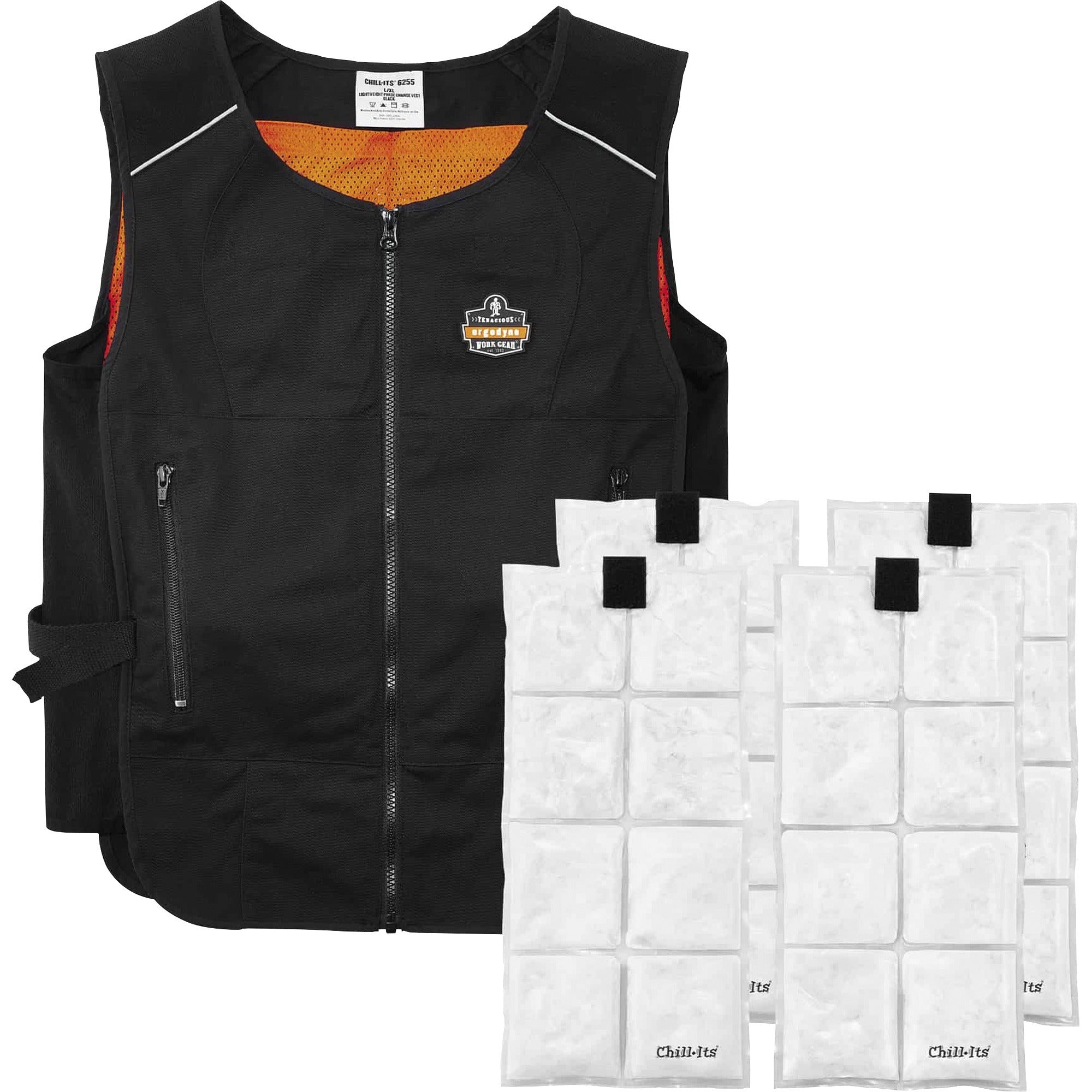Ergodyne 6260 Safety Vest - Recommended for: Pulp & Paper, Indoor, Outdoor, Biking, Motorcycle - Small/Medium - Zipper Closure - Polyester, Cotton - Black - Lightweight, Flexible, Adjustable, Heavy Duty, Pocket, Long Lasting - 1 Each