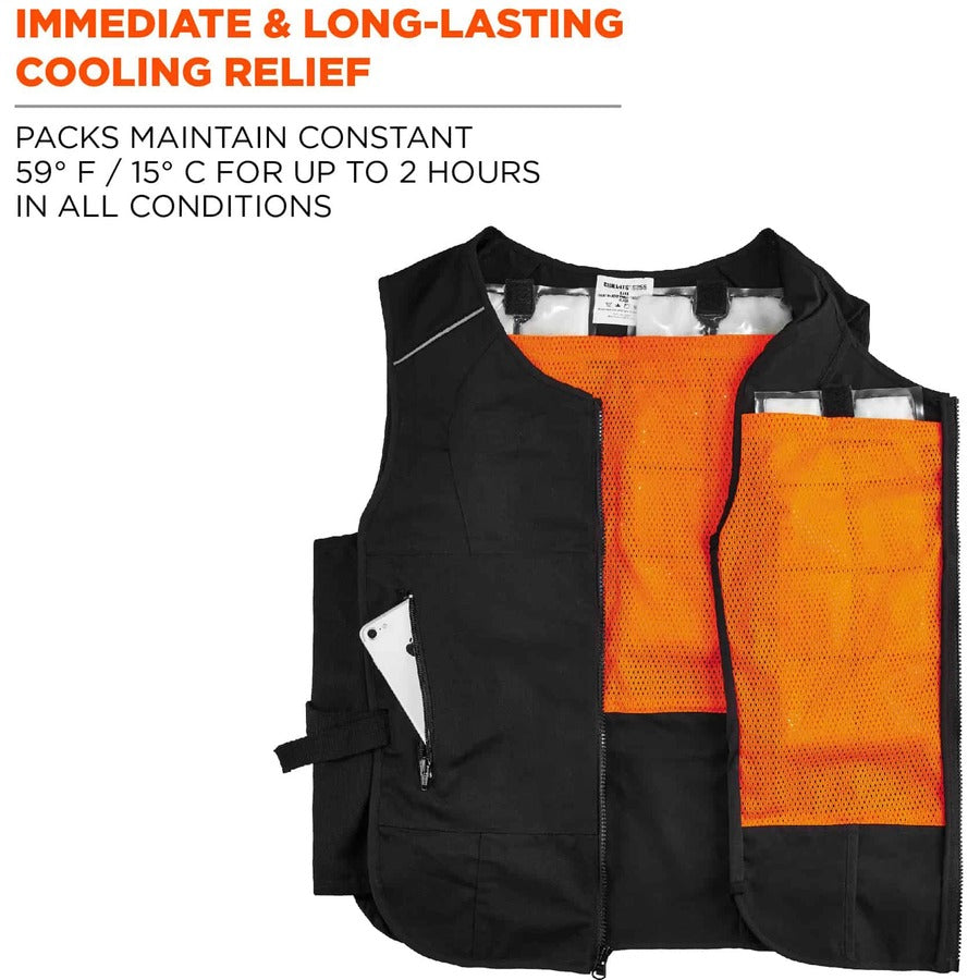 Ergodyne 6260 Safety Vest - Recommended for: Pulp & Paper, Indoor, Outdoor, Biking, Motorcycle - Small/Medium - Zipper Closure - Polyester, Cotton - Black - Lightweight, Flexible, Adjustable, Heavy Duty, Pocket, Long Lasting - 1 Each