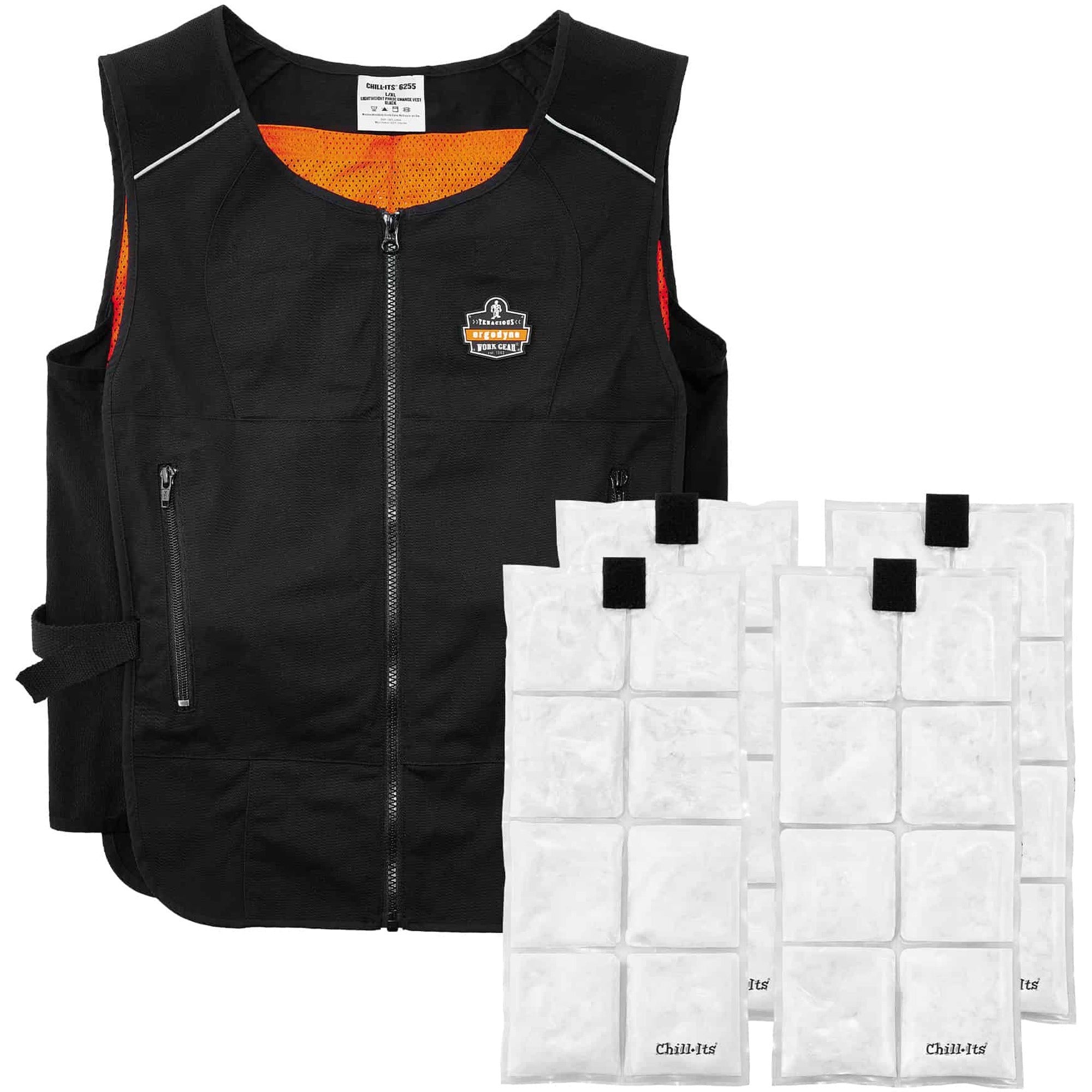 Ergodyne 6260 Safety Vest - Recommended for: Pulp & Paper, Motorcycle, Biking, Indoor, Outdoor - Large/Extra Large - Zipper Closure - Polyester, Cotton - Black - Lightweight, Flexible, Adjustable, Heavy Duty, Pocket, Long Lasting - 1 Each
