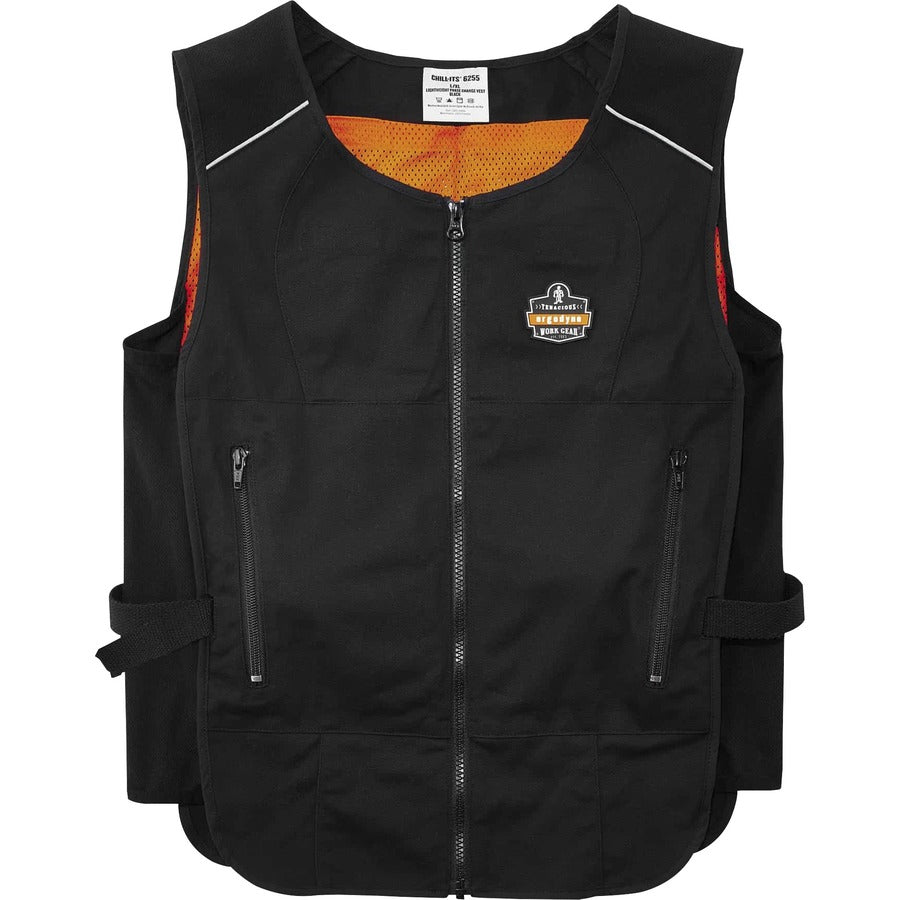 Ergodyne 6260 Safety Vest - Recommended for: Pulp & Paper, Motorcycle, Biking, Indoor, Outdoor - Large/Extra Large - Zipper Closure - Polyester, Cotton - Black - Lightweight, Flexible, Adjustable, Heavy Duty, Pocket, Long Lasting - 1 Each
