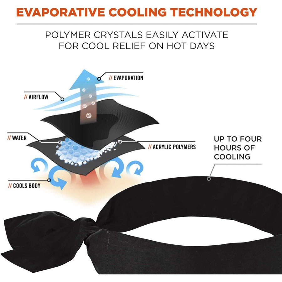 Ergodyne 6700 Cooling Bandana - Black - Cotton, Polymer
