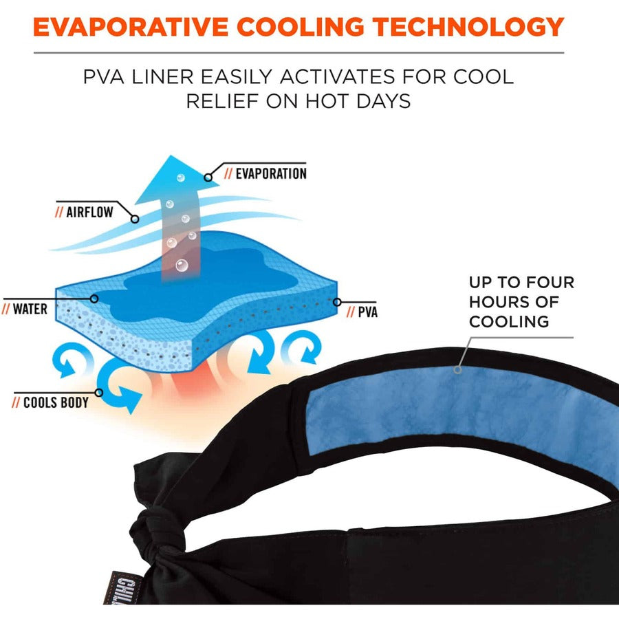 Ergodyne 6700CT Cooling Bandana - Black - Cotton