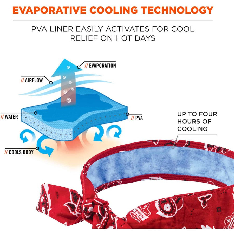 Ergodyne 6700CT Cooling Bandana - Red - Cotton