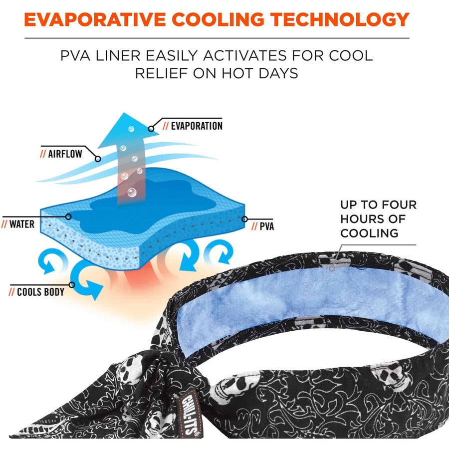 Ergodyne Chill-Its 6700CT Cooling Bandana, Multi, Cotton, 6 per Carton