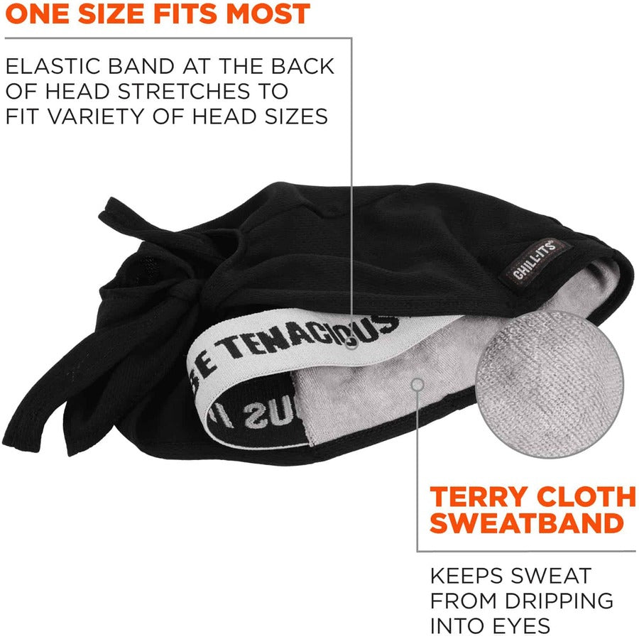 Ergodyne High-Performance Bandana Do Rag - Black - Fabric - 6 / Carton