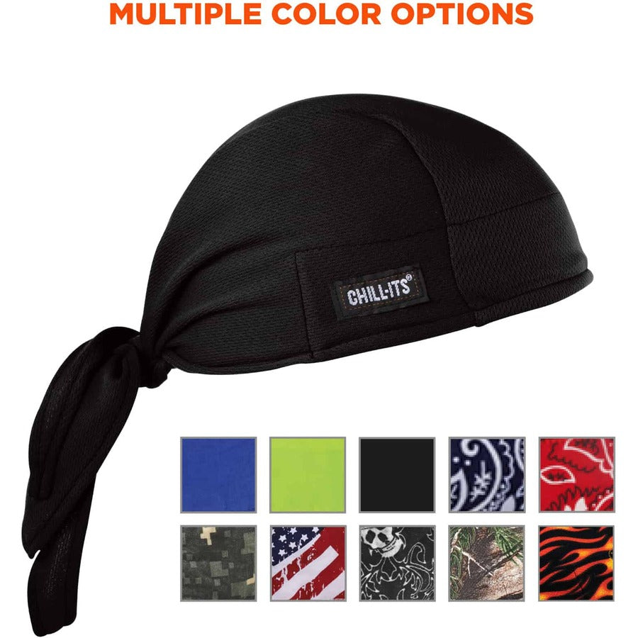 Ergodyne High-Performance Bandana Do Rag - Black - Fabric - 6 / Carton